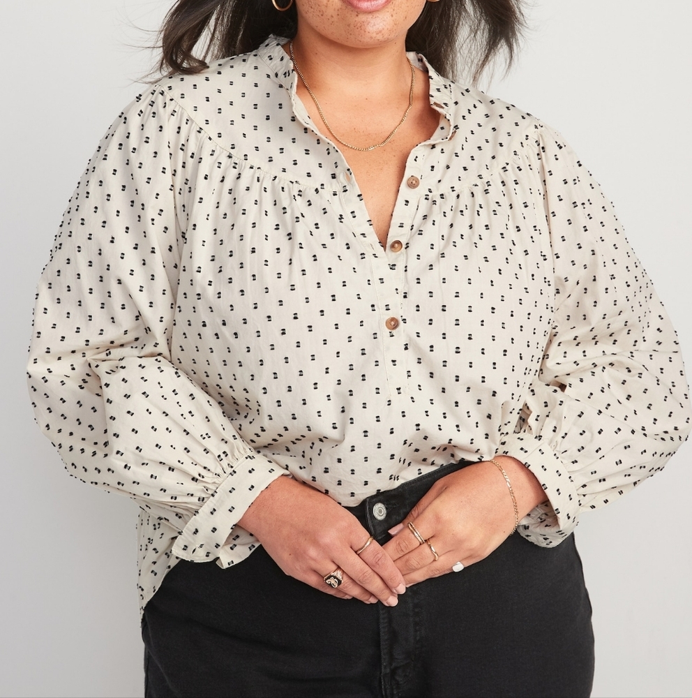 Old Navy Cotton Puff-Sleeve Clip-Dot Henley Swing Blouse XXLP